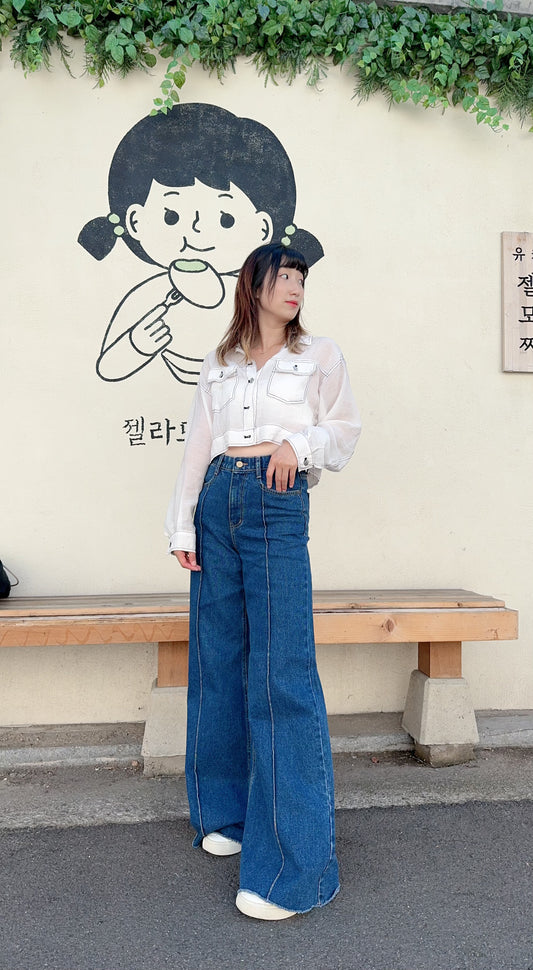 High-Waisted Wide elastic waist Jeans